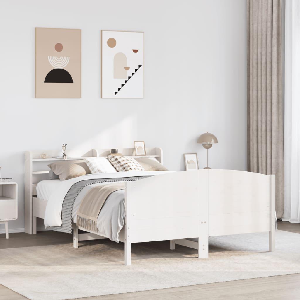 Sengeramme 120x200 cm i massivt fyrretræ - hvid med hylde-hovedgærde