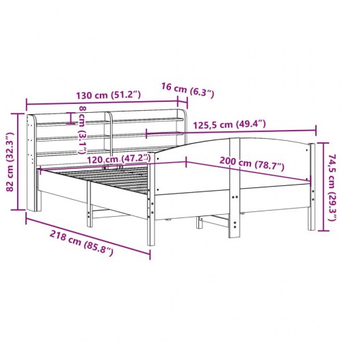 Sengeramme 120x200 cm i massivt fyrretræ - hvid med hylde-hovedgærde