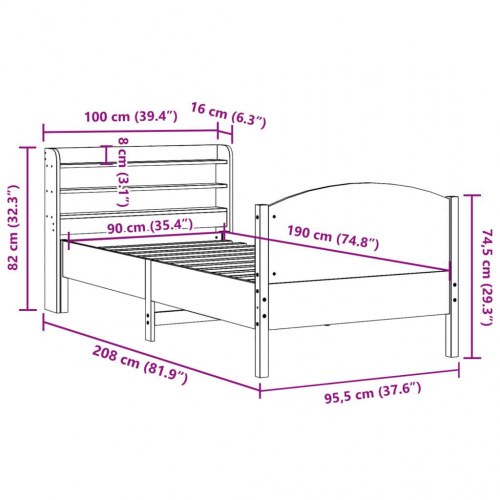 Sengeramme uden madras 90x190 cm massivt fyrretræ
