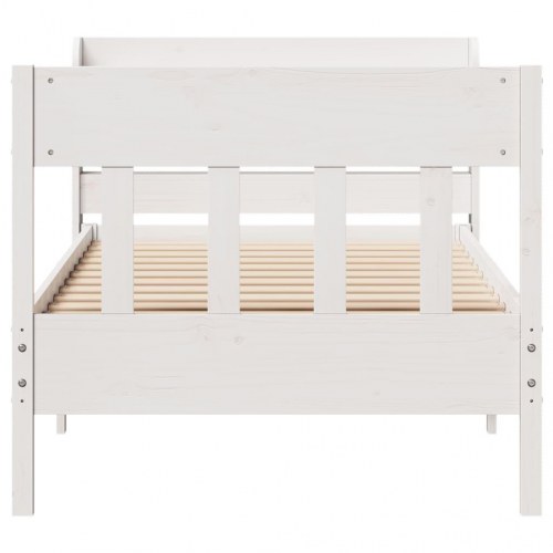 Sengeramme med hylde-hovedgærde 90x190 cm - massivt fyrretræ, hvid