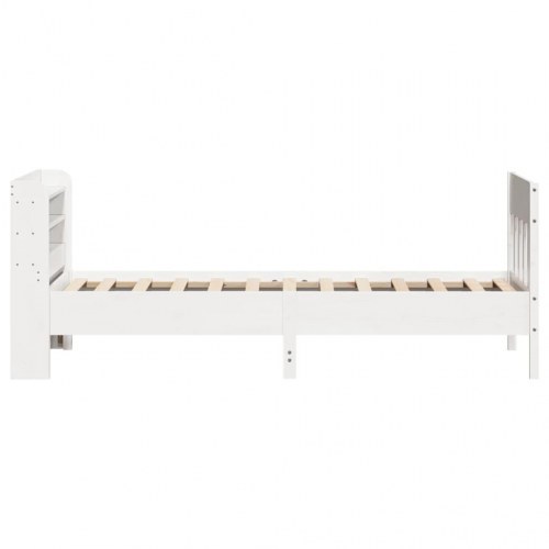 Sengeramme med hylde-hovedgærde 90x190 cm - massivt fyrretræ, hvid
