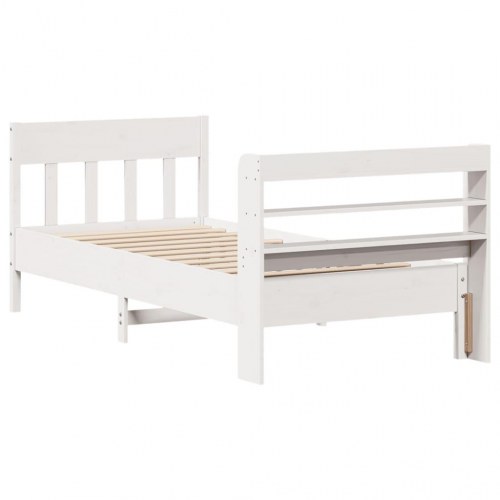 Sengeramme med hylde-hovedgærde 90x190 cm - massivt fyrretræ, hvid