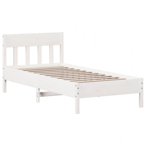 Sengeramme med hylde-hovedgærde 90x190 cm - massivt fyrretræ, hvid