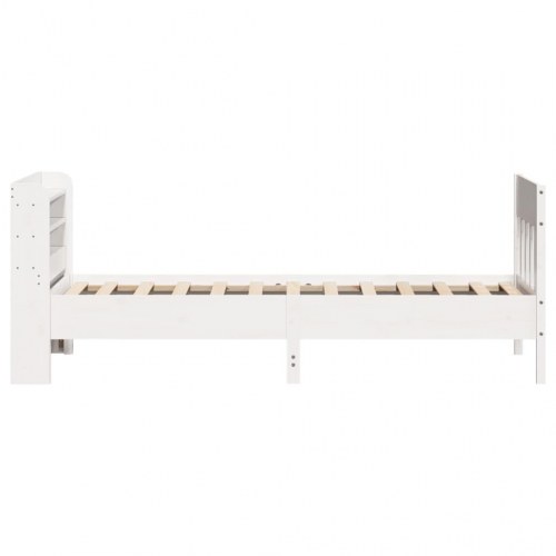 Sengeramme 100x200 cm i massivt fyrretræ - hvid med hovedgærde og hylder