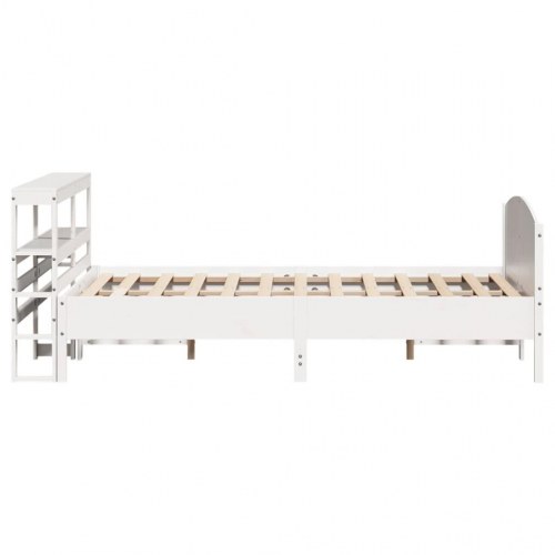Sengeramme i massivt fyrretræ med hylder 120x200 cm - hvid
