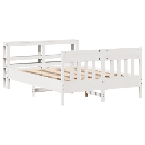 Sengeramme 150 x 200 cm i massivt fyrretræ - hvid med hylder