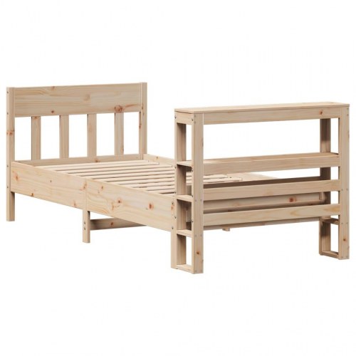 Sengeramme i massivt fyrretræ 75x190 cm med hylder