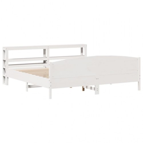 Sengeramme 180x200 cm i massivt fyrretræ - hvid med sengegavl og hylder
