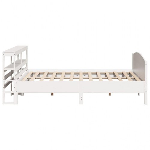 Sengeramme 180x200 cm i massivt fyrretræ - hvid med sengegavl og hylder