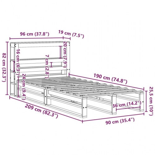 Sengeramme uden madras 90 x 190 cm i massivt fyrretræ