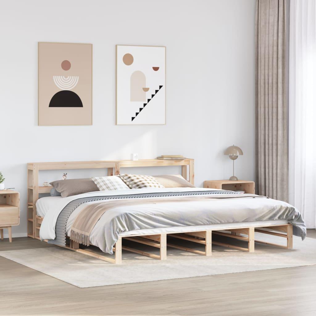 Sengeramme 200x200 cm i massivt fyrretræ med sengegavl og hylder
