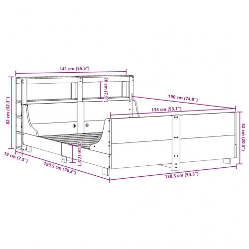 Sengeramme uden madras 135x190 cm massivt fyrretræ hvid