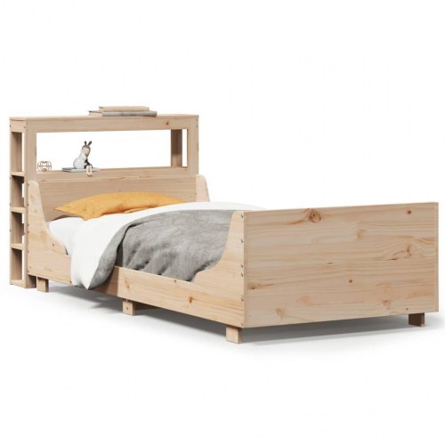 Sengeramme 90x200 cm i massivt fyrretræ med hyldegavl