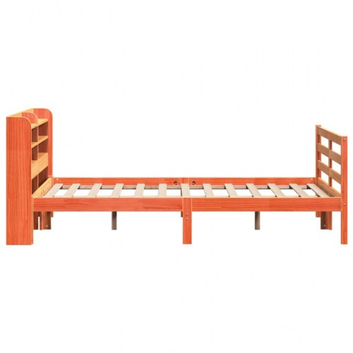 Sengeramme 120x190 cm i massivt fyrretræ - gyldenbrun med hovedgærde og hylder