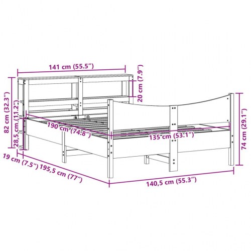 Sengeramme med sengegavl 135x190 cm - massivt fyrretræ, hvid