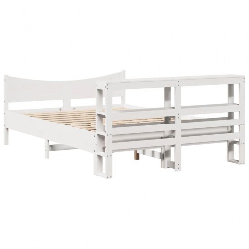 Sengeramme med sengegavl 140x200 cm - massivt fyrretræ, hvid