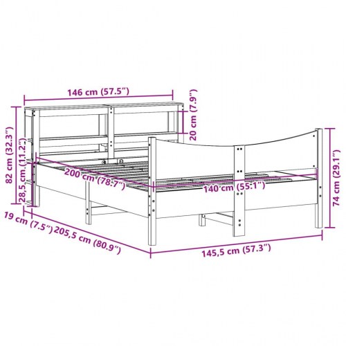 Sengeramme med sengegavl 140x200 cm - massivt fyrretræ, hvid