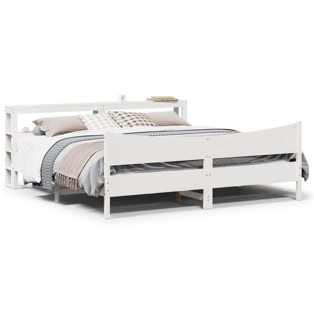 Sengeramme med sengegavl 180x200 cm - massivt fyrretræ, hvid