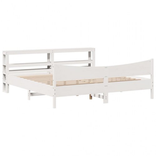 Sengeramme med sengegavl 180x200 cm - massivt fyrretræ, hvid