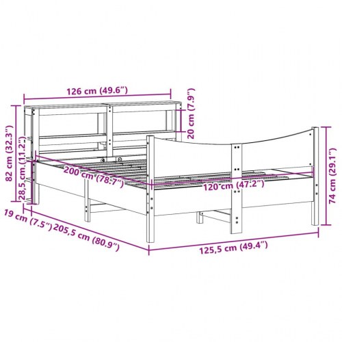 Sengeramme med sengegavl 120x200 cm - massivt fyrretræ, hvid