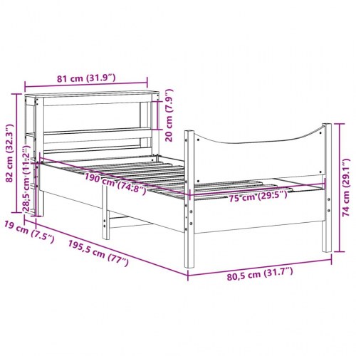 Sengeramme med sengegavl 75×190 cm i massivt fyrretræ