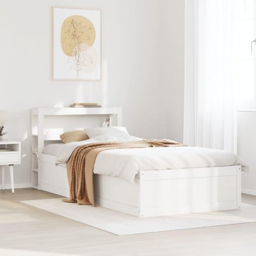 Sengeramme med sengegavl 90×200 cm - massivt fyrretræ, hvid