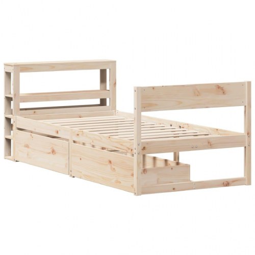 Sengeramme 90x190 cm i massivt fyrretræ med skuffer og sengegavl