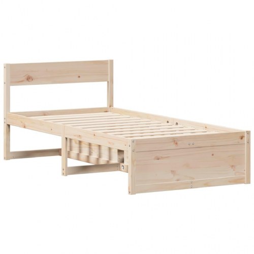Sengeramme 90x190 cm i massivt fyrretræ med skuffer og sengegavl