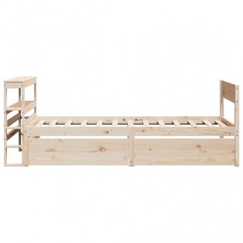 Sengeramme 90x190 cm i massivt fyrretræ med skuffer og sengegavl