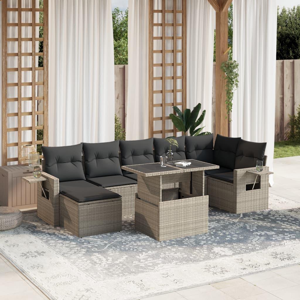 Sofasæt Til Haven 8 Dele Med Hynder Polyrattan - Lysegrå / uden opbevaring