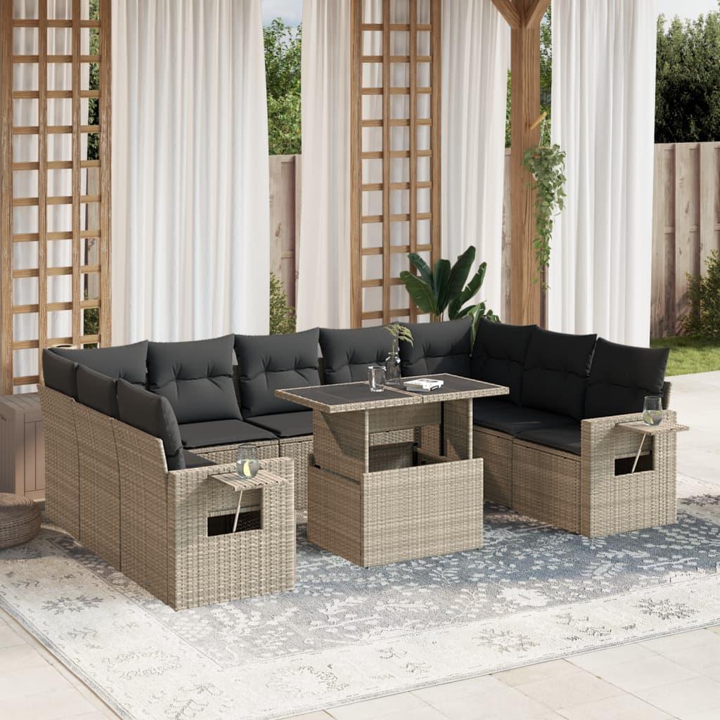 Sofasæt Til Haven 10 Dele Med Hynder Polyrattan - Lysegrå / uden opbevaring