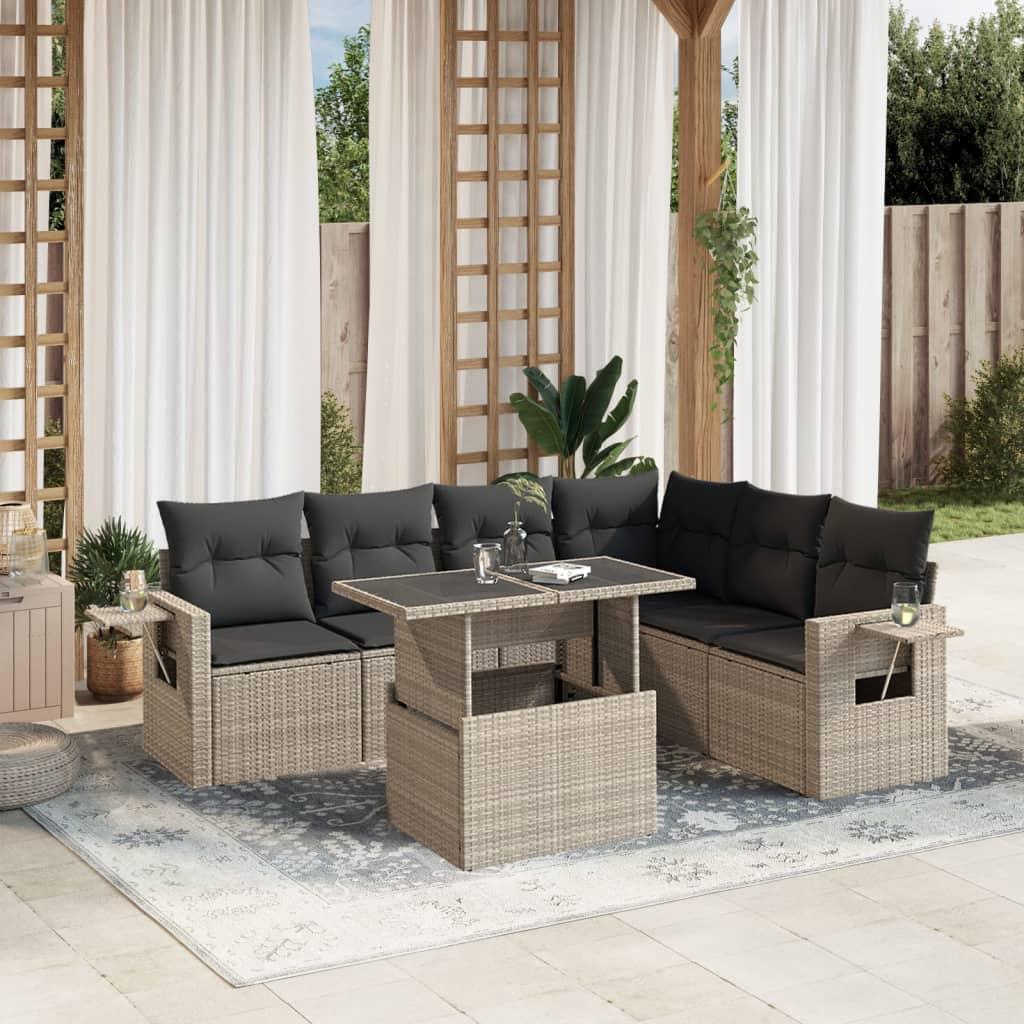 Sofasæt Til Haven 7 Dele Med Hynder Polyrattan - Lysegrå / uden opbevaring