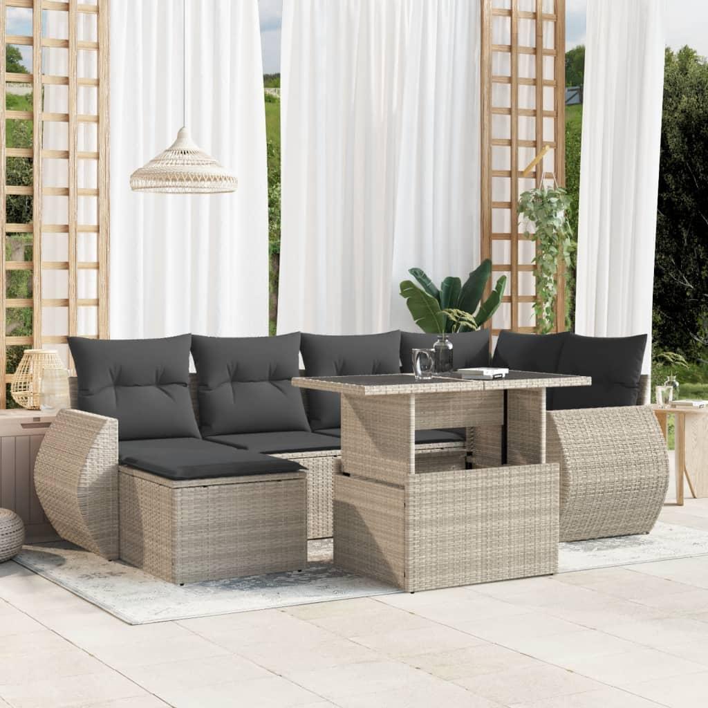 Sofasæt Til Haven 7 Dele Med Hynder Polyrattan - Lysegrå / uden opbevaring