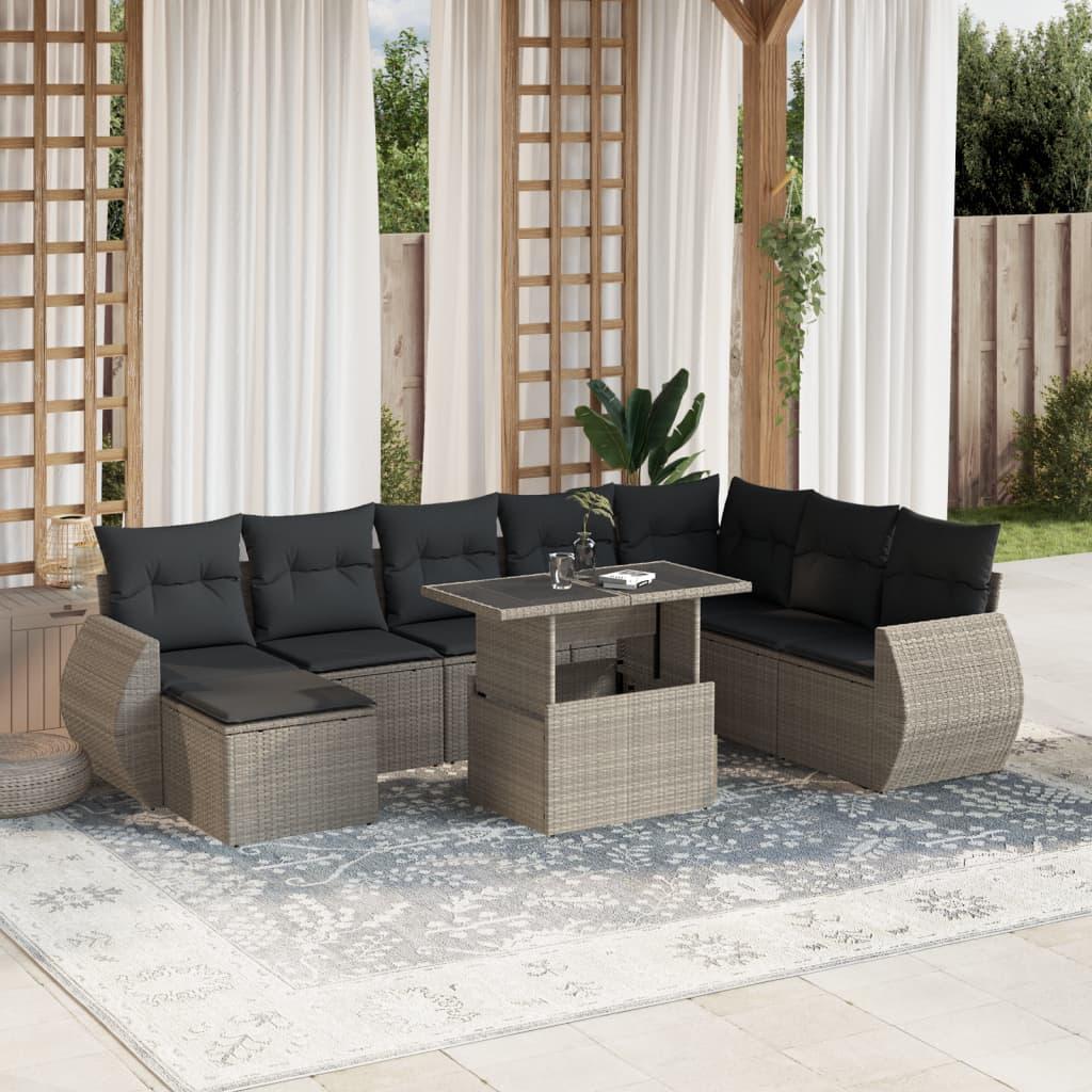Sofasæt Til Haven 9 Dele Med Hynder Polyrattan - Lysegrå / uden opbevaring