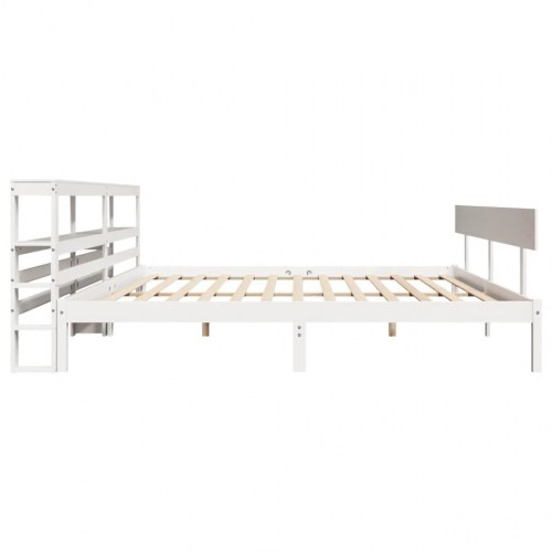 Sengeramme uden madras 180×200 cm - massivt fyrretræ, hvid med sengegavl og hylder