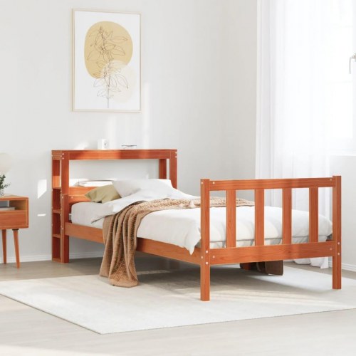 Sengeramme med sengegavl 75×190 cm - massivt fyrretræ, gyldenbrun