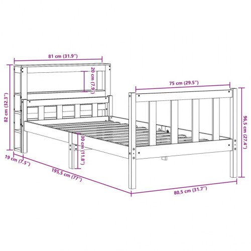 Sengeramme med sengegavl 75×190 cm - massivt fyrretræ, gyldenbrun