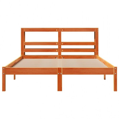 Sengeramme med sengegavl 150 x 200 cm i massivt fyrretræ - gyldenbrun