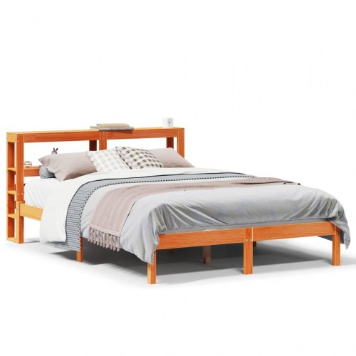 Sengeramme med sengegavl 120 x 190 cm massivt fyrretræ - gyldenbrun