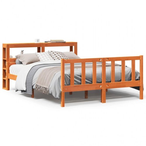 Sengeramme med sengegavl 150x200 cm - massivt fyrretræ, gyldenbrun