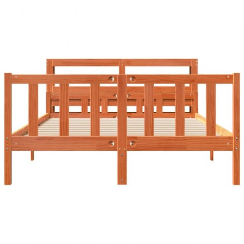 Sengeramme med sengegavl 150x200 cm - massivt fyrretræ, gyldenbrun