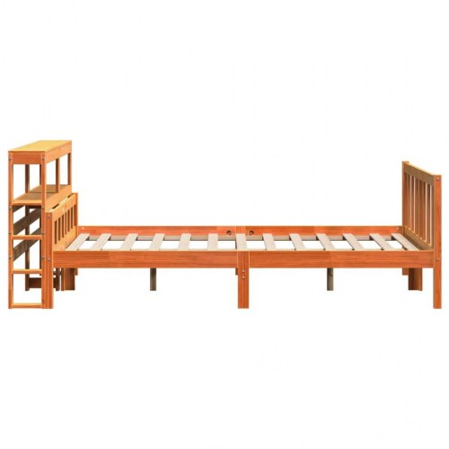Sengeramme med sengegavl 150x200 cm - massivt fyrretræ, gyldenbrun