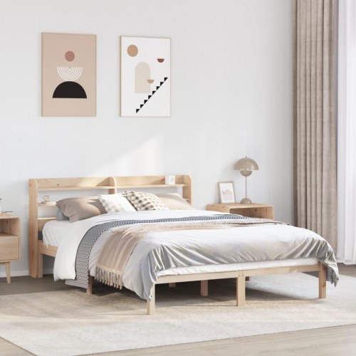 Sengeramme 150 x 200 cm i massivt fyrretræ med hylder