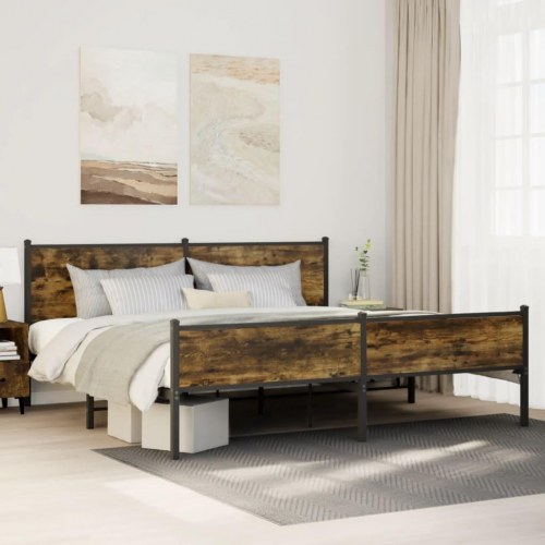 Sengeramme 200x200 cm i metal - røget egetræsfarve