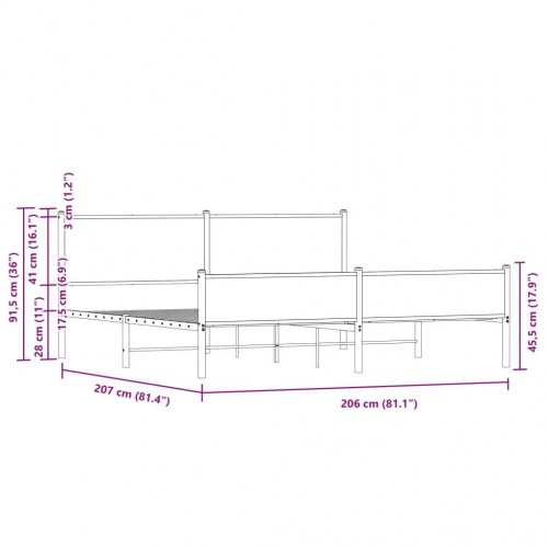 Sengeramme 200x200 cm i metal - røget egetræsfarve