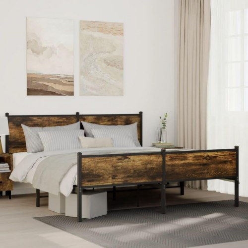 Sengeramme 160 x 200 cm i metal - røget egetræ