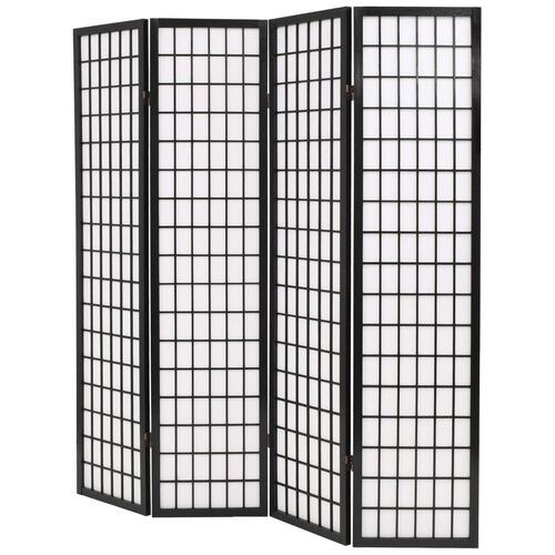 Foldbar 4-panels rumdeler japansk stil 160 x 170 cm sort