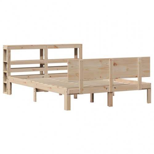 Sengeramme med sengegavl og hylder 160x200 cm i massivt fyrretræ