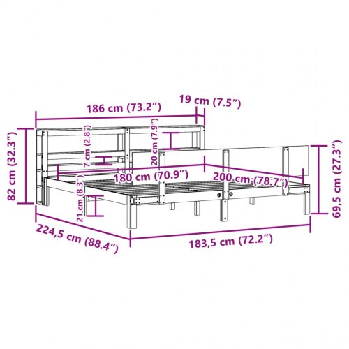 Sengeramme med sengegavl 180x200 cm massivt fyrretræ