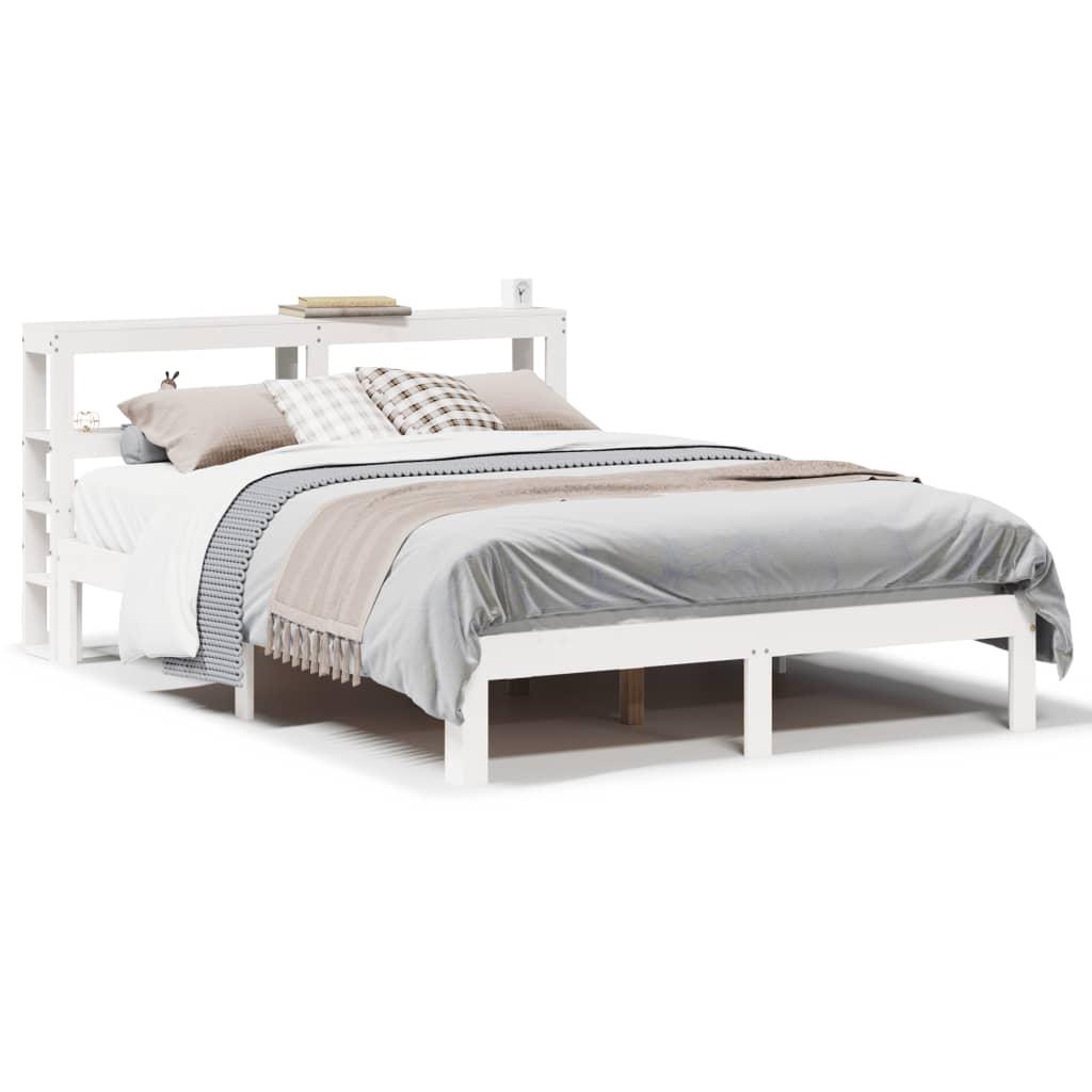 Sengeramme Med Sengegavl Massivt Fyrretræ - Hvid / 135 x 190 cm